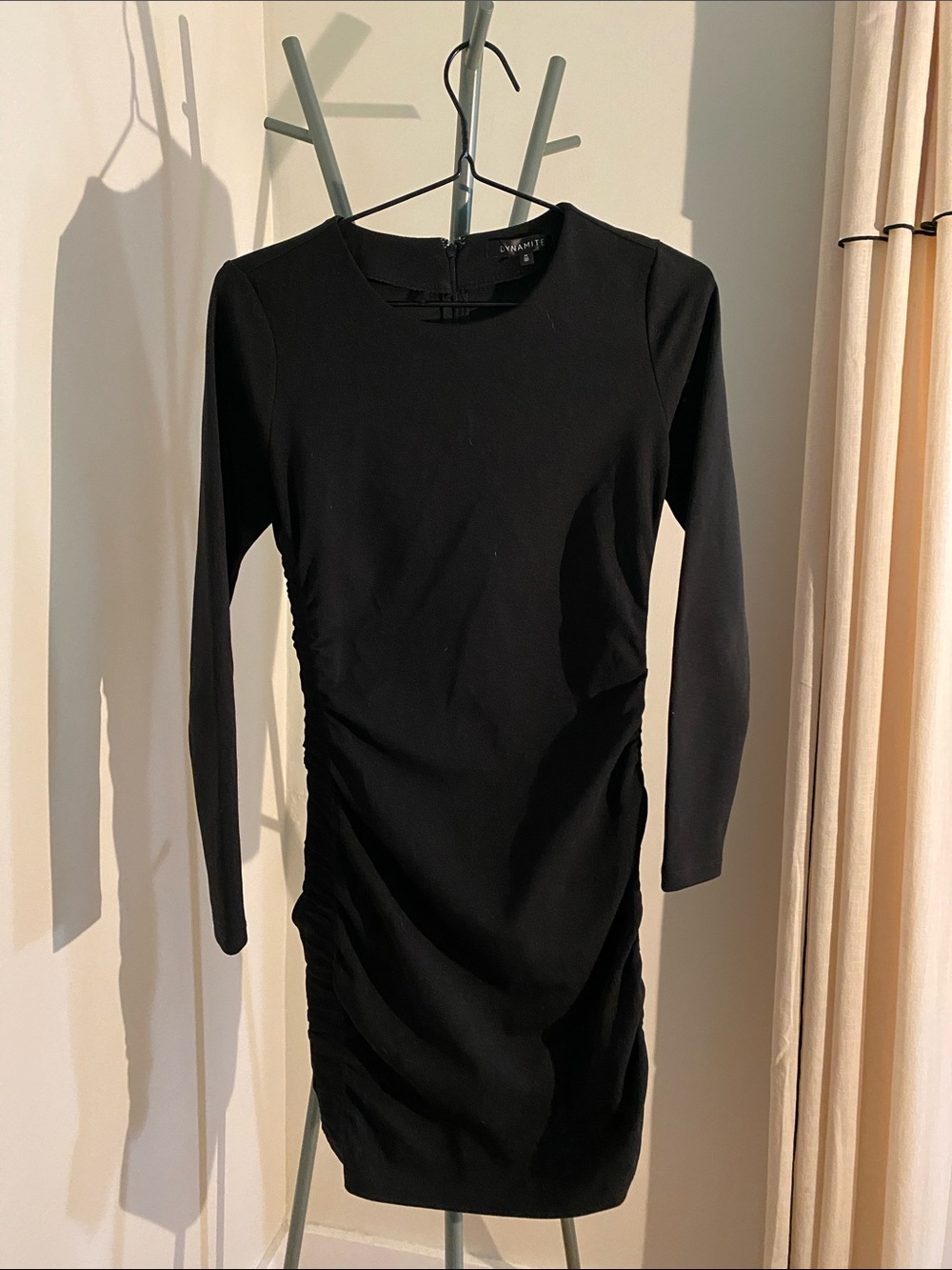 Dynamite Black Long-Sleeve Ruched Bodycon Dress